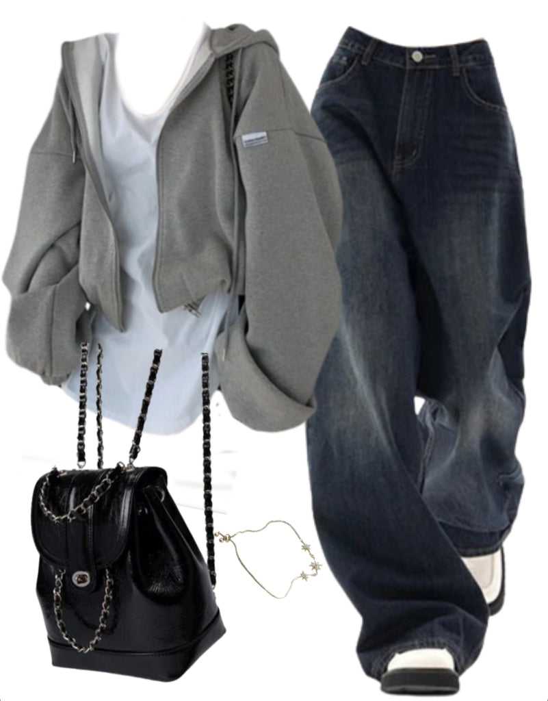OOTD: Zip Up Hoodie + Vintage Blue 90s Boyfriend Jeans + Mini Pu Leather Backpack