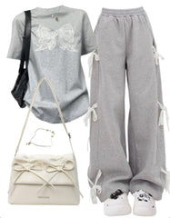 OOTD: Short Sleeve Tee + Baggy Sweatpants + Leather Shoulder Bag - fairypeony