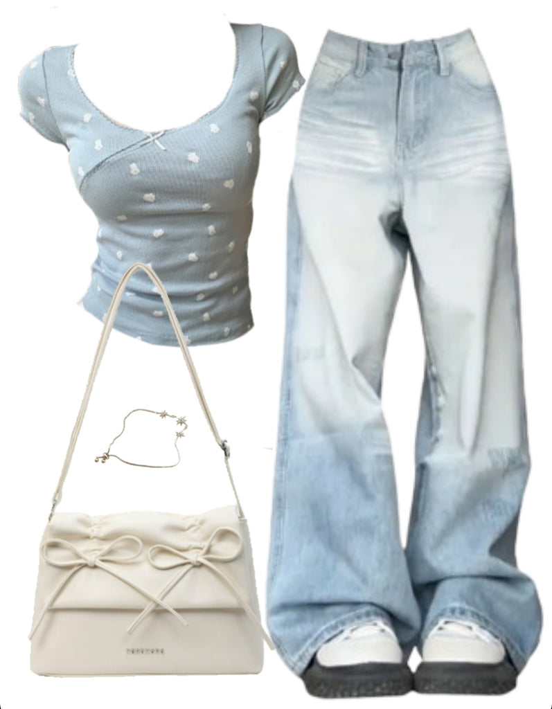 OOTD: Short Sleeve Tee + Boyfriend Jeans + Aesthetic Leather Shoulder Bag