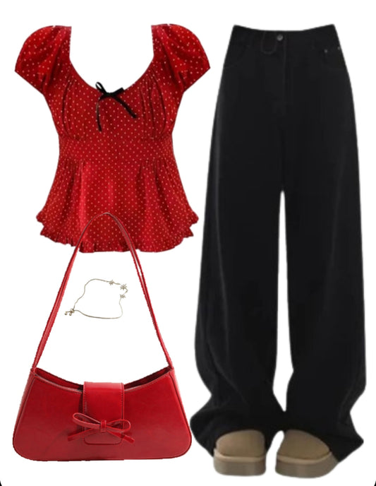 OOTD: Patchwork Short Sleeve Tee + Baggy Boyfriend Jeans + Y2K Shoulder Bag