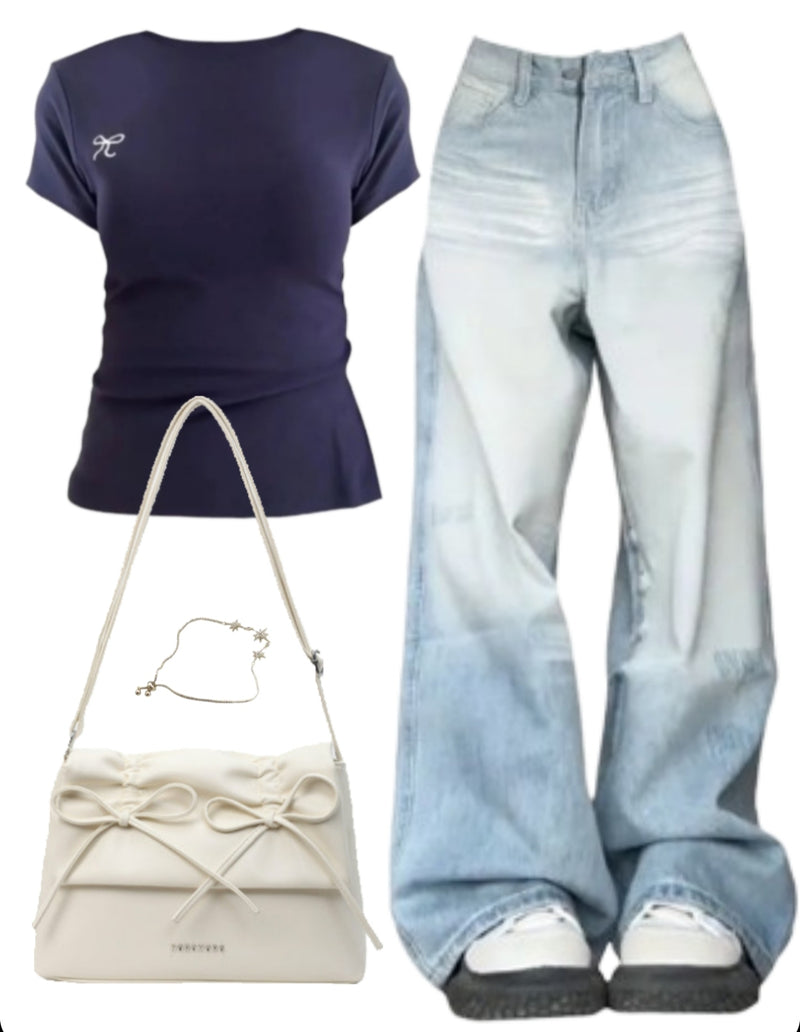 OOTD: Short Sleeve Tee + Baggy Boyfriend Jeans + Leather Shoulder Bag