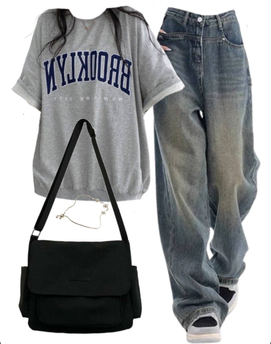 OOTD: Oversized Half Sleeve Tee + High Waist Boyfriend Jeans + Canvas Satchel Bag - fairypeony