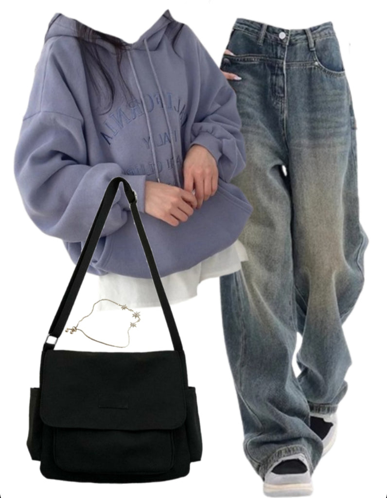 OOTD: Oversized Hoodie + High Waist Boyfriend Jeans + Canvas Satchel Bag