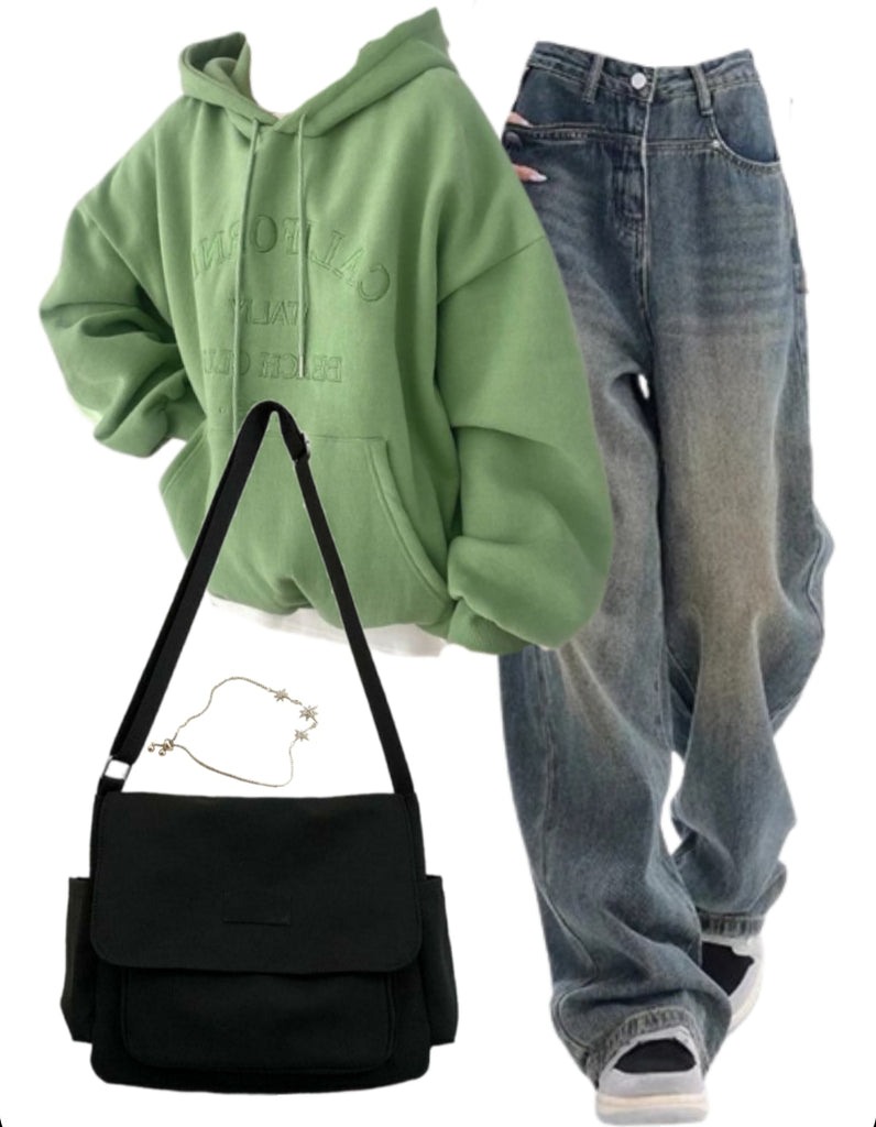 OOTD: Embroidery Oversized Hoodie + High Waist Boyfriend Jeans + Satchel Bag