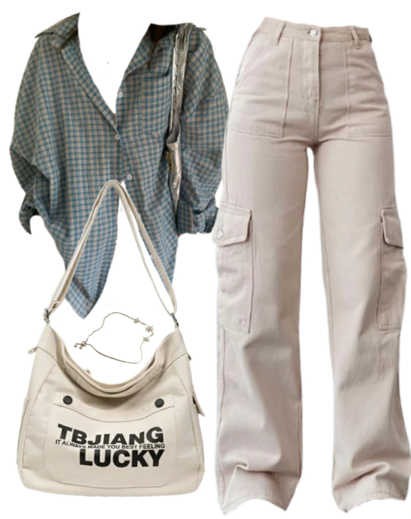 OOTD: Oversized Blouse + Straight Leg Cargo Pants + Crossbody Bag