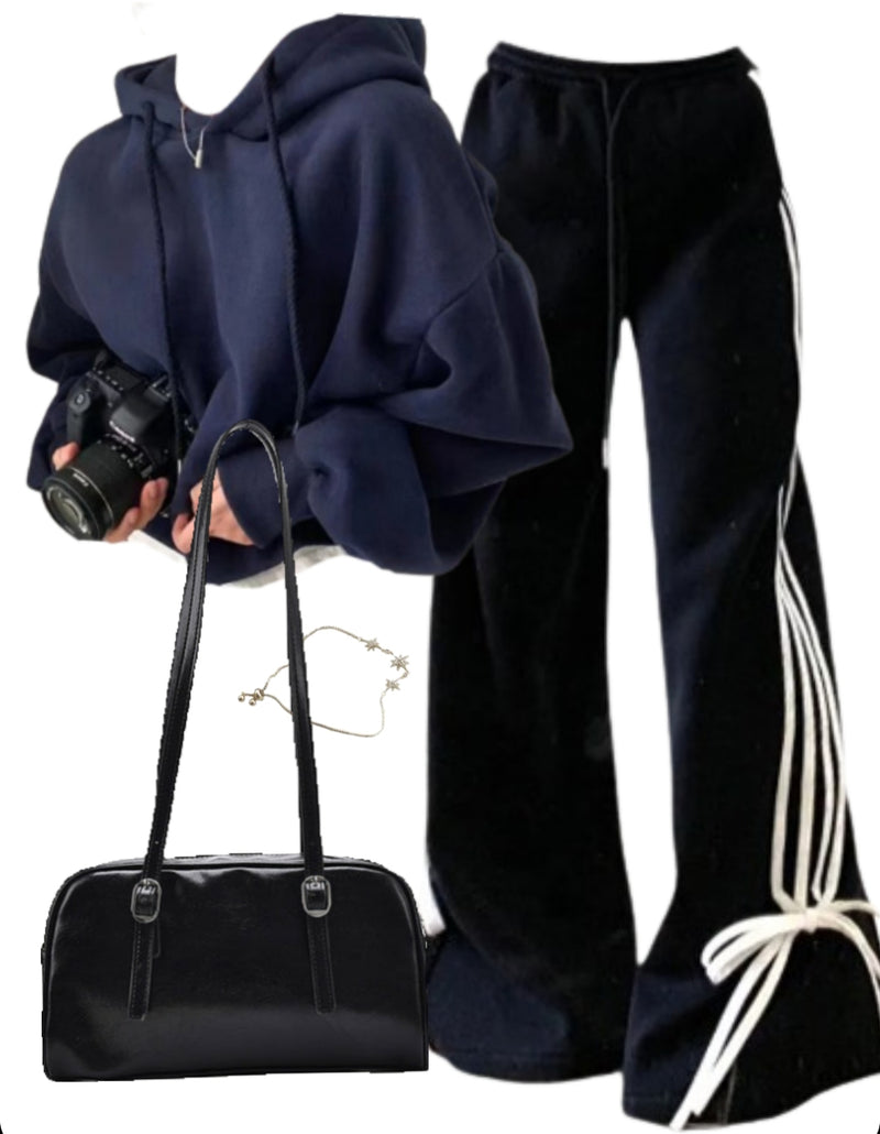 OOTD: Cropped Hoodie + Wide Leg Sweatpants + Pu Leather Shoulder Bag