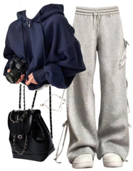 OOTD: Cropped Hoodie + Bow Tie Sweatpants + Mini Pu Leather Backpack
