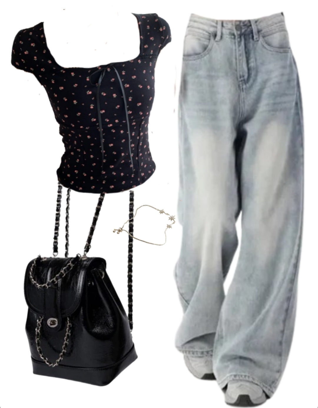 OOTD: Short Sleeve Tee + Baggy Boyfriend Jeans + Mini Pu Leather Backpack