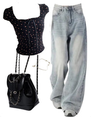 OOTD: Short Sleeve Tee + Baggy Boyfriend Jeans + Mini Pu Leather Backpack