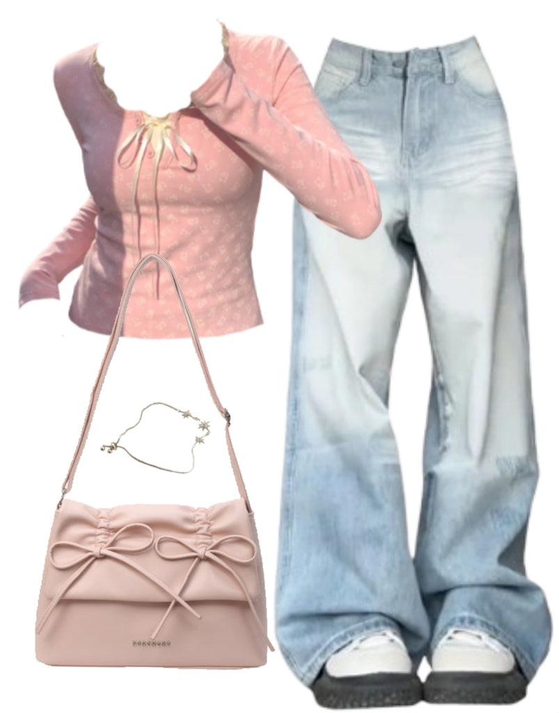 OOTD: Long Sleeve Tee + Boyfriend Jeans + Leather Shoulder Bag
