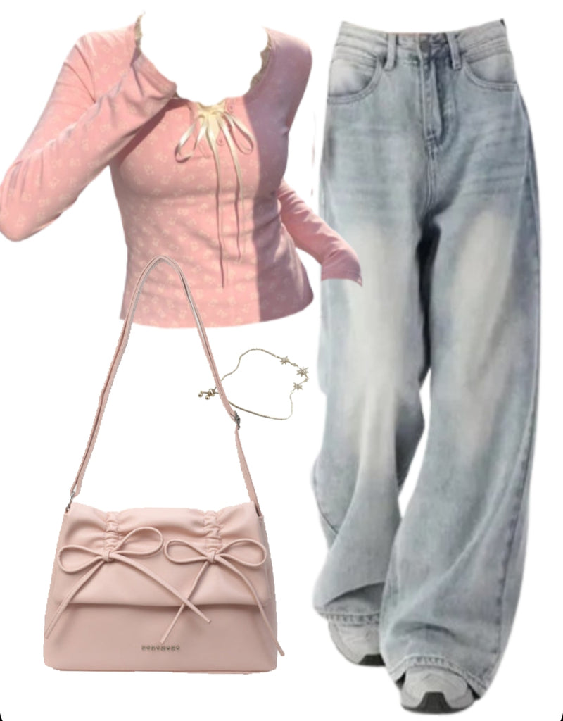 OOTD: Long Sleeve Tee + Baggy Boyfriend Jeans + Leather Shoulder Bag