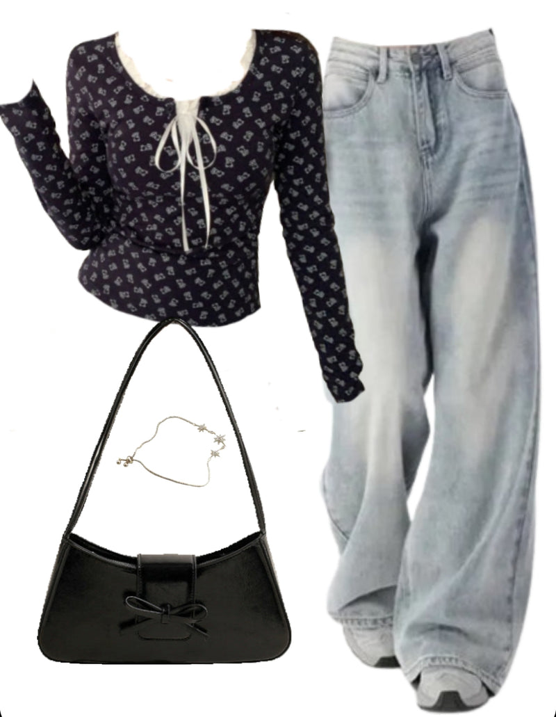 OOTD: Long Sleeve Tee + Baggy Boyfriend Jeans + Y2K Shoulder Bag