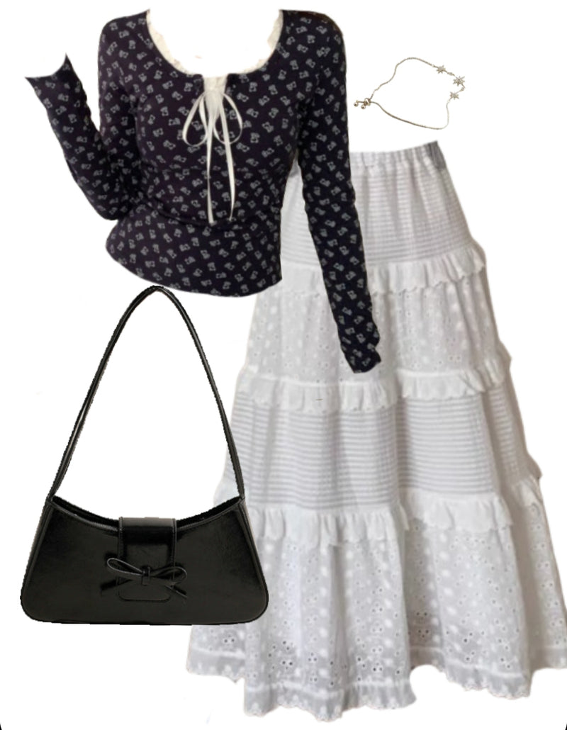 OOTD: Long Sleeve Tee + Maxi Skirt + Y2K Shoulder Bag