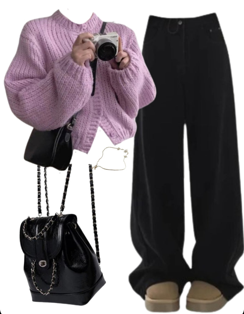 OOTD: Knitted Cardigan + Boyfriend Jeans + Mini Pu Leather Backpack