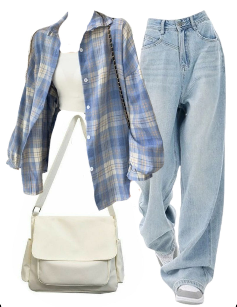 OOTD: Loose Blouse + Boyfriend Jeans + Large Canvas Satchel Bag