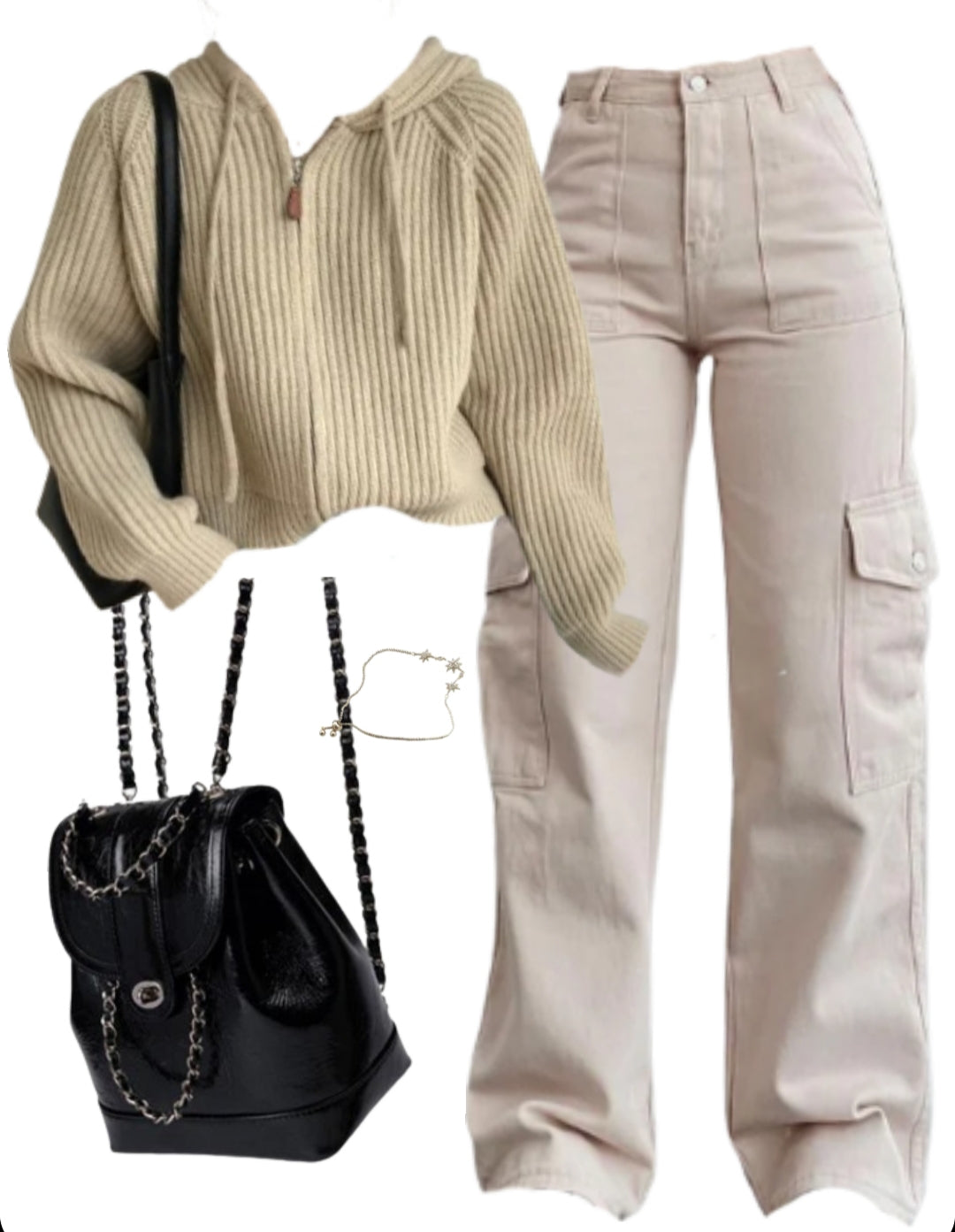 OOTD: Hooded Cardigan + Straight Leg Cargo Pants + Leather Backpack