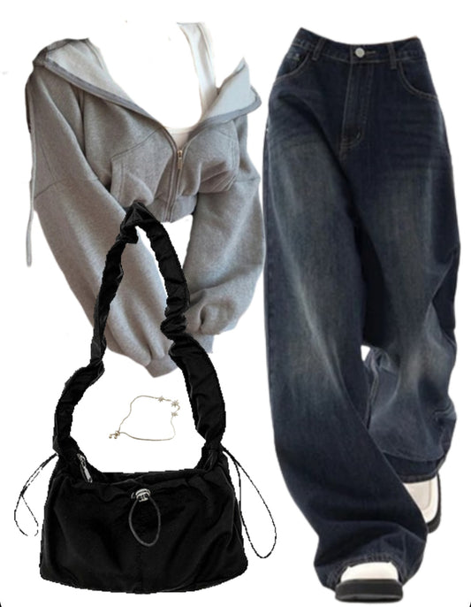 OOTD: Cropped Hoodie + Boyfriend Jeans + String Shoulder Bag
