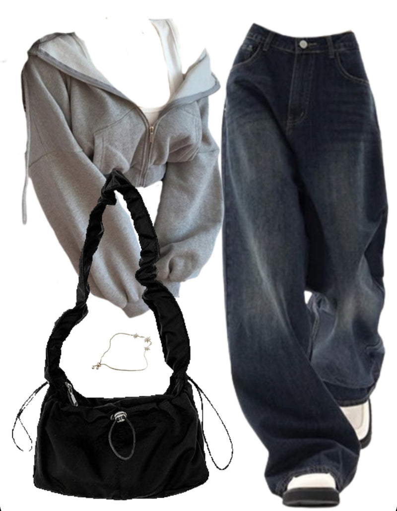 OOTD: Cropped Hoodie + Boyfriend Jeans + String Shoulder Bag