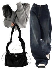 OOTD: Button Cardigan + Boyfriend Jeans + String Shoulder Bag