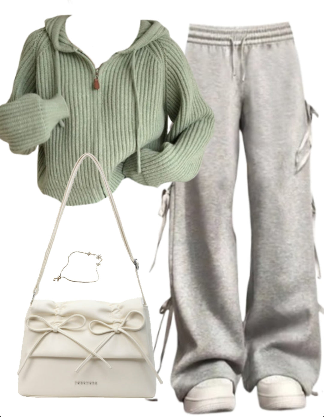 OOTD: Hooded Cardigan + Bow Tie Sweatpants + Leather Shoulder Bag