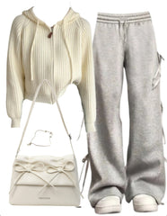OOTD: Hooded Cardigan + Bow Tie Sweatpants + Leather Shoulder Bag