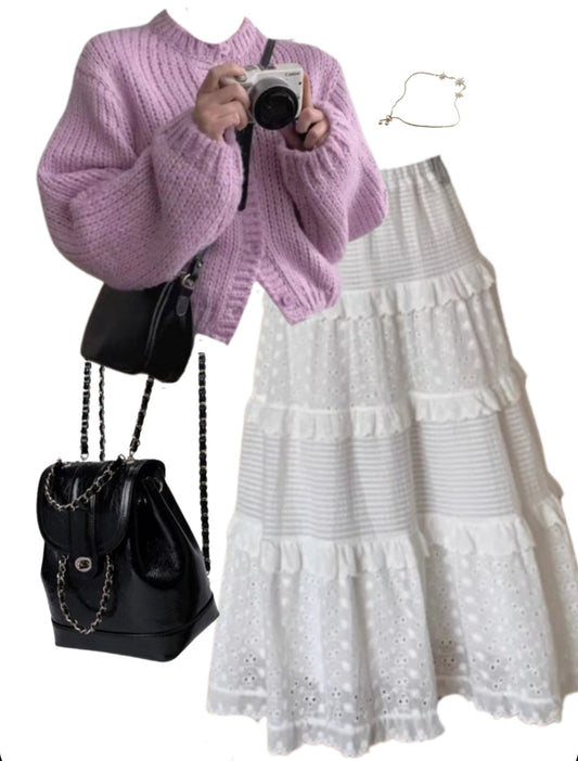 OOTD: Knitted Cardigan + Maxi Skirt + Mini Pu Leather Backpack