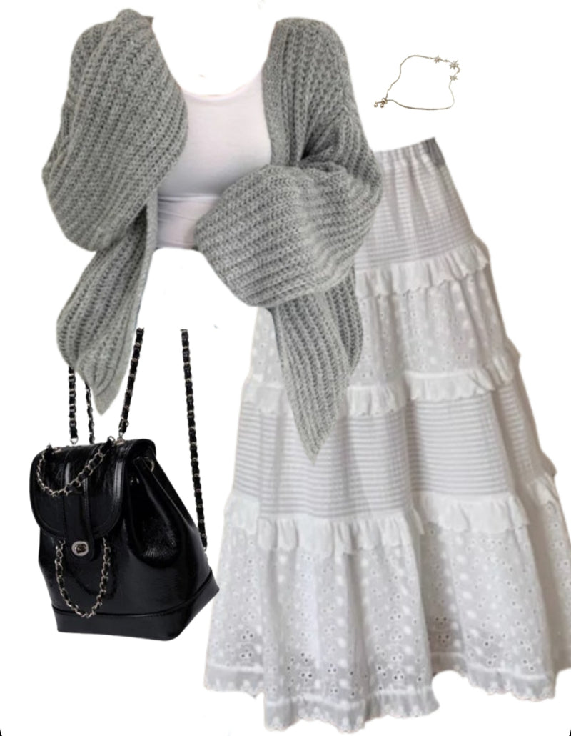 OOTD: Open Front Knit Cardigan + Maxi Skirt + Mini Pu Leather Backpack