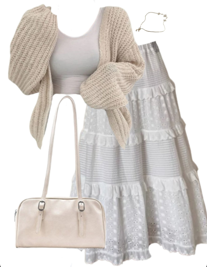 OOTD: Open Front Knit Cardigan + Maxi Skirt + Pu Leather Shoulder Bag