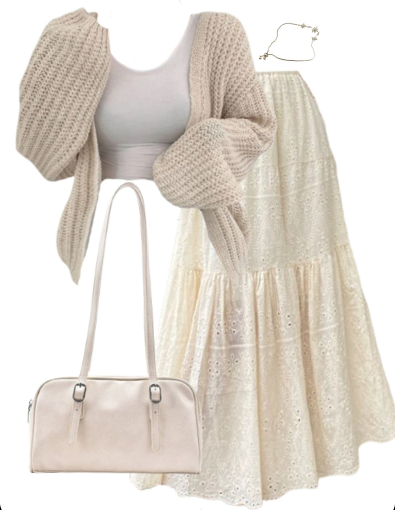 OOTD: Front Knit Cardigan + Spliced Maxi Skirt + Leather Shoulder Bag