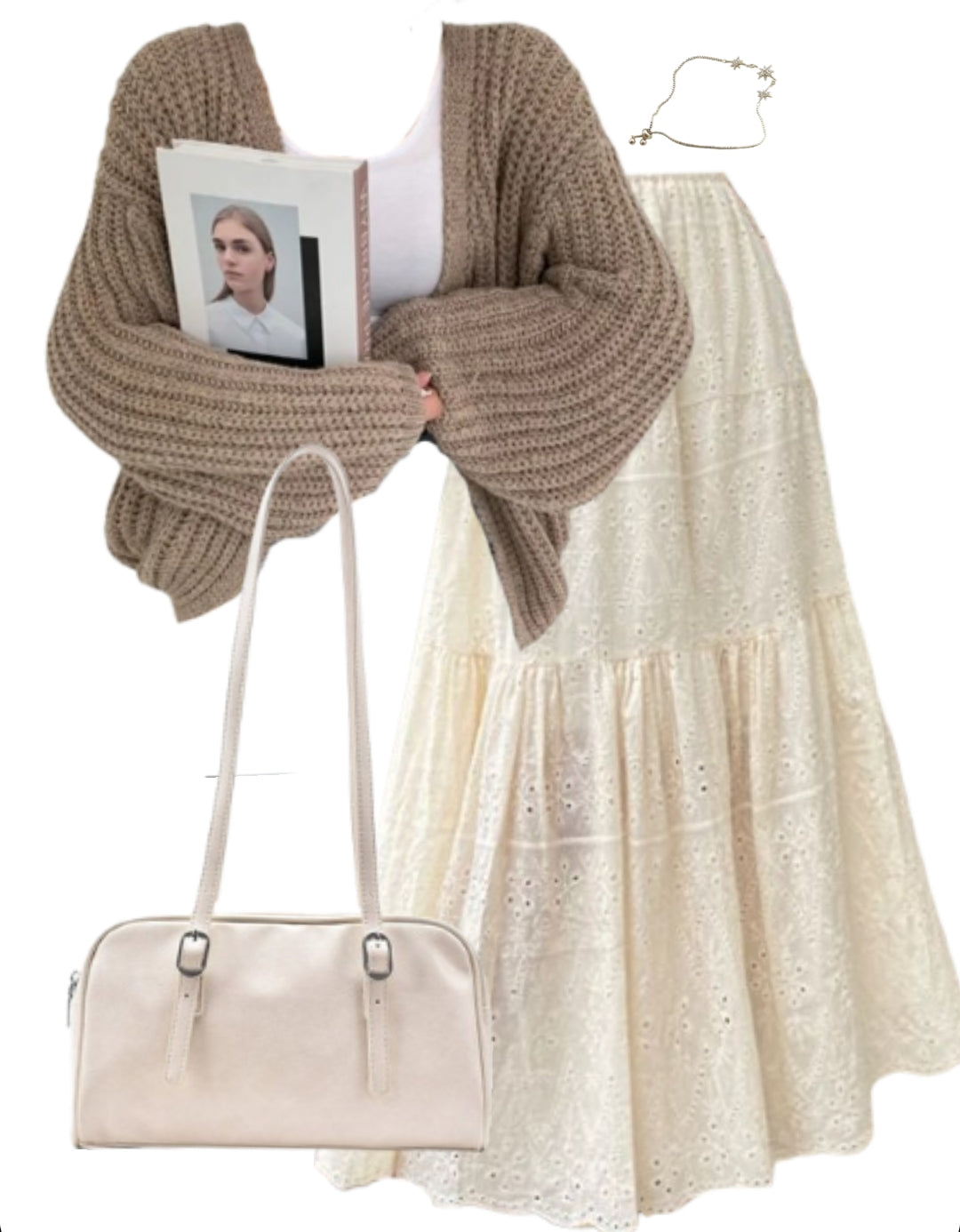 OOTD: Open Front Knit Cardigan + Spliced Maxi Skirt + Shoulder Bag