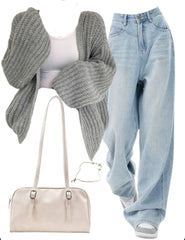 OOTD: Open Front Knit Cardigan + Baggy Boyfriend Jeans + Leather Shoulder Bag