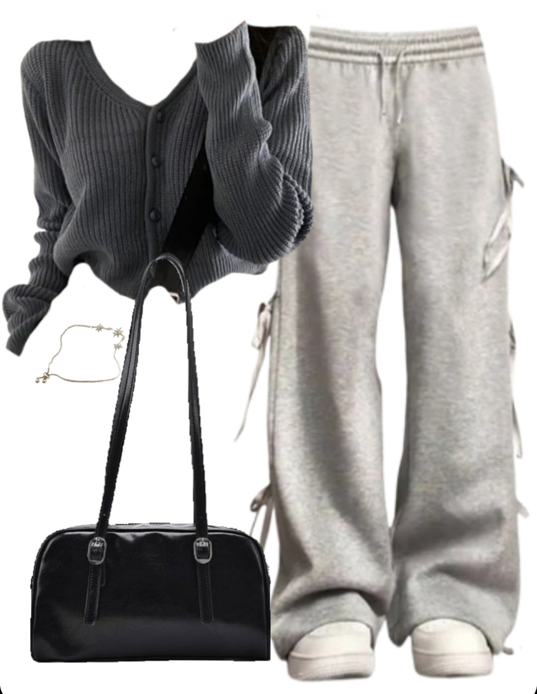 OOTD: Knitted Button Cardigan + Bow Tie Sweatpants + Shoulder Bag