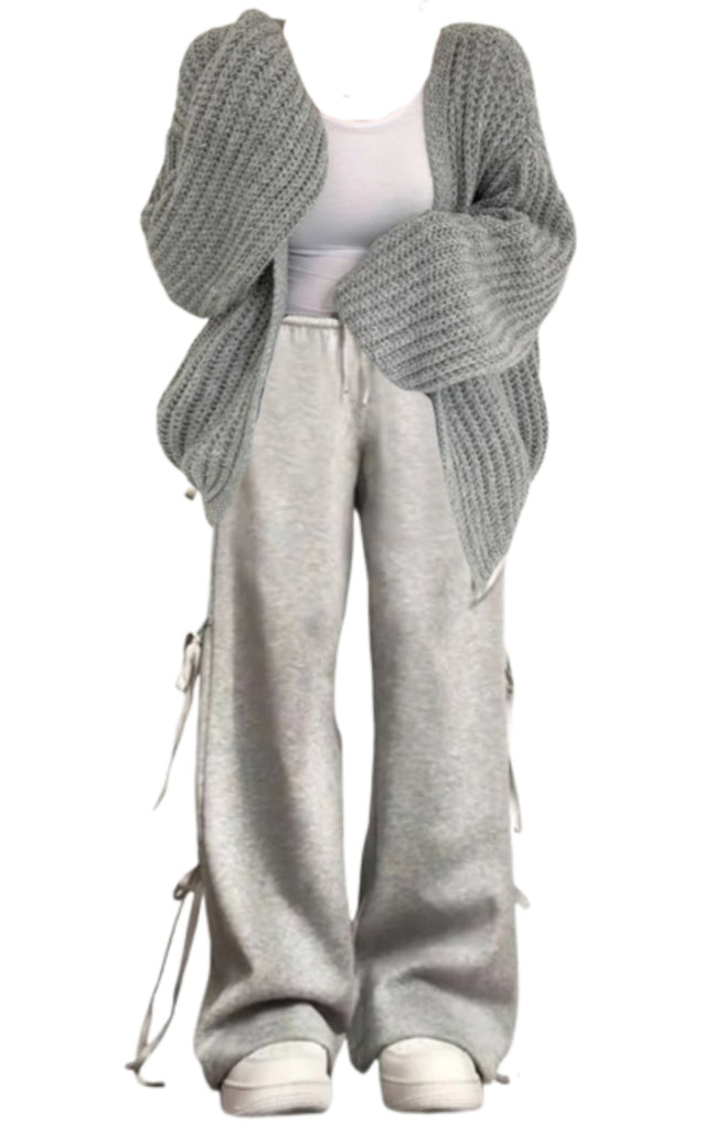 OOTD: Open Front Knit Cardigan + Bow Tie Sweatpants