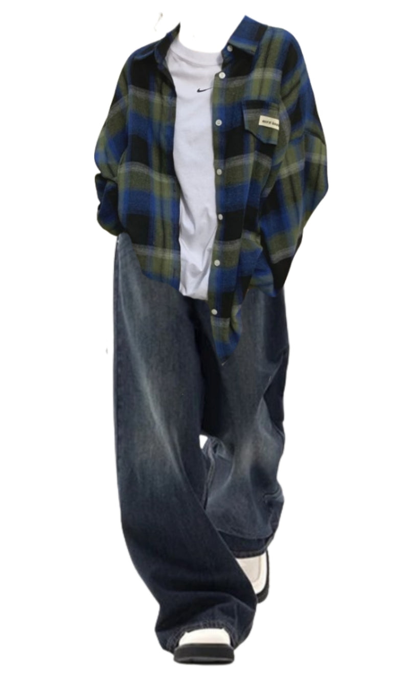 OOTD: Vintage Plaid Long Sleeve Blouse + Vintage Blue 90s Boyfriend Jeans