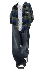 OOTD: Vintage Plaid Long Sleeve Blouse + Vintage Blue 90s Boyfriend Jeans