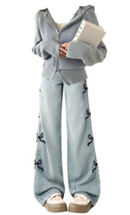 OOTD: Hooded Zip Up Cardigan + Bow Boyfriend Jeans