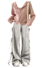 OOTD: Hooded Zip Up Cardigan + Street Side Bow Tie Sweatpants