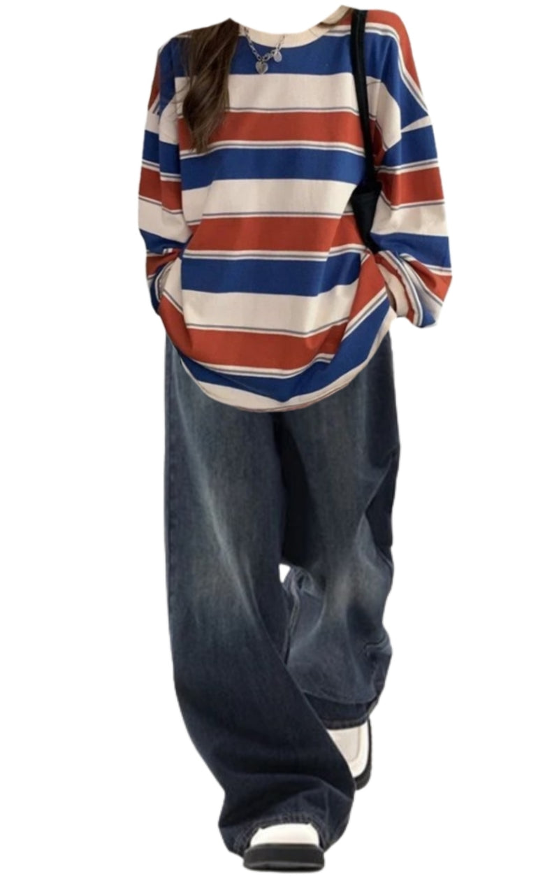 OOTD: Vintage Striped 90s Long Sleeve Tee + Vintage Blue 90s Boyfriend Jeans