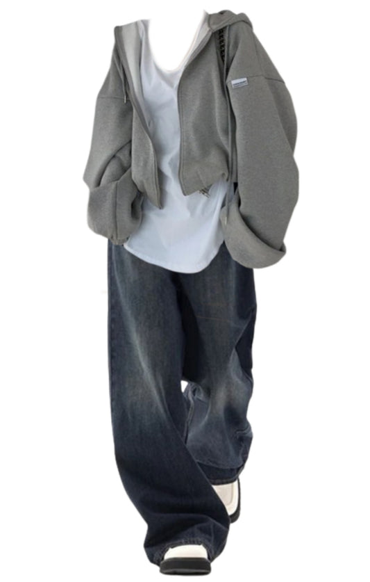 OOTD: Solid Color Oversized Zip Up Hoodie + Vintage Blue 90s Boyfriend Jeans