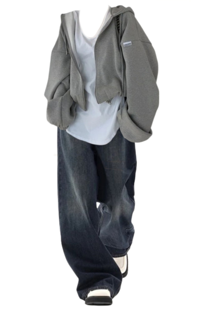 OOTD: Solid Color Oversized Zip Up Hoodie + Vintage Blue 90s Boyfriend Jeans