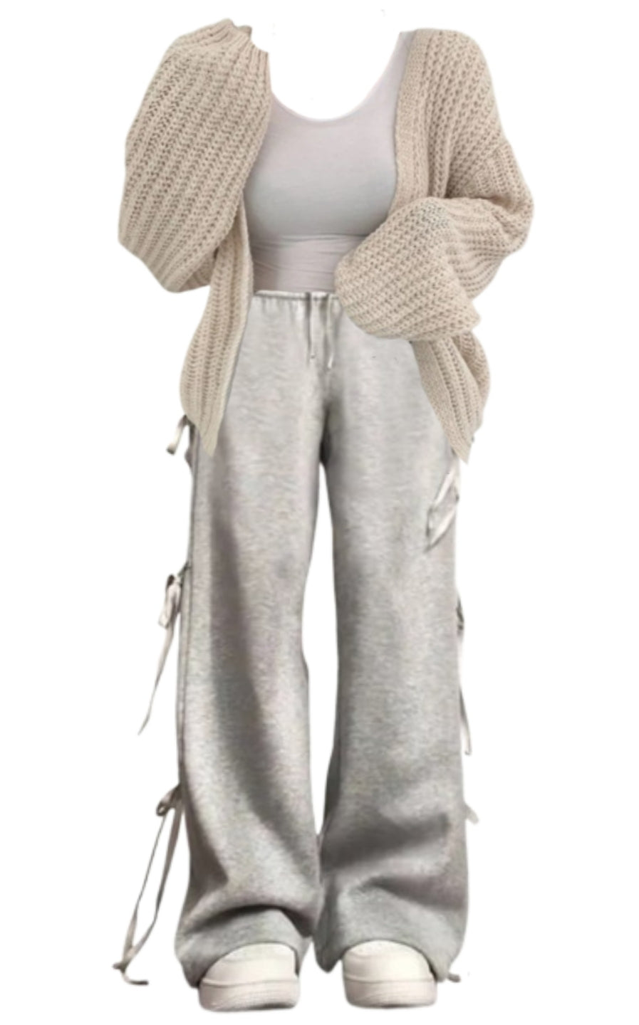 OOTD: Open Front Knit Cardigan + Street Side Bow Tie Sweatpants