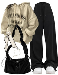 OOTD: Oversized Hoodie + Baggy Sweatpants + Ribbon Shirring String Shoulder Bag