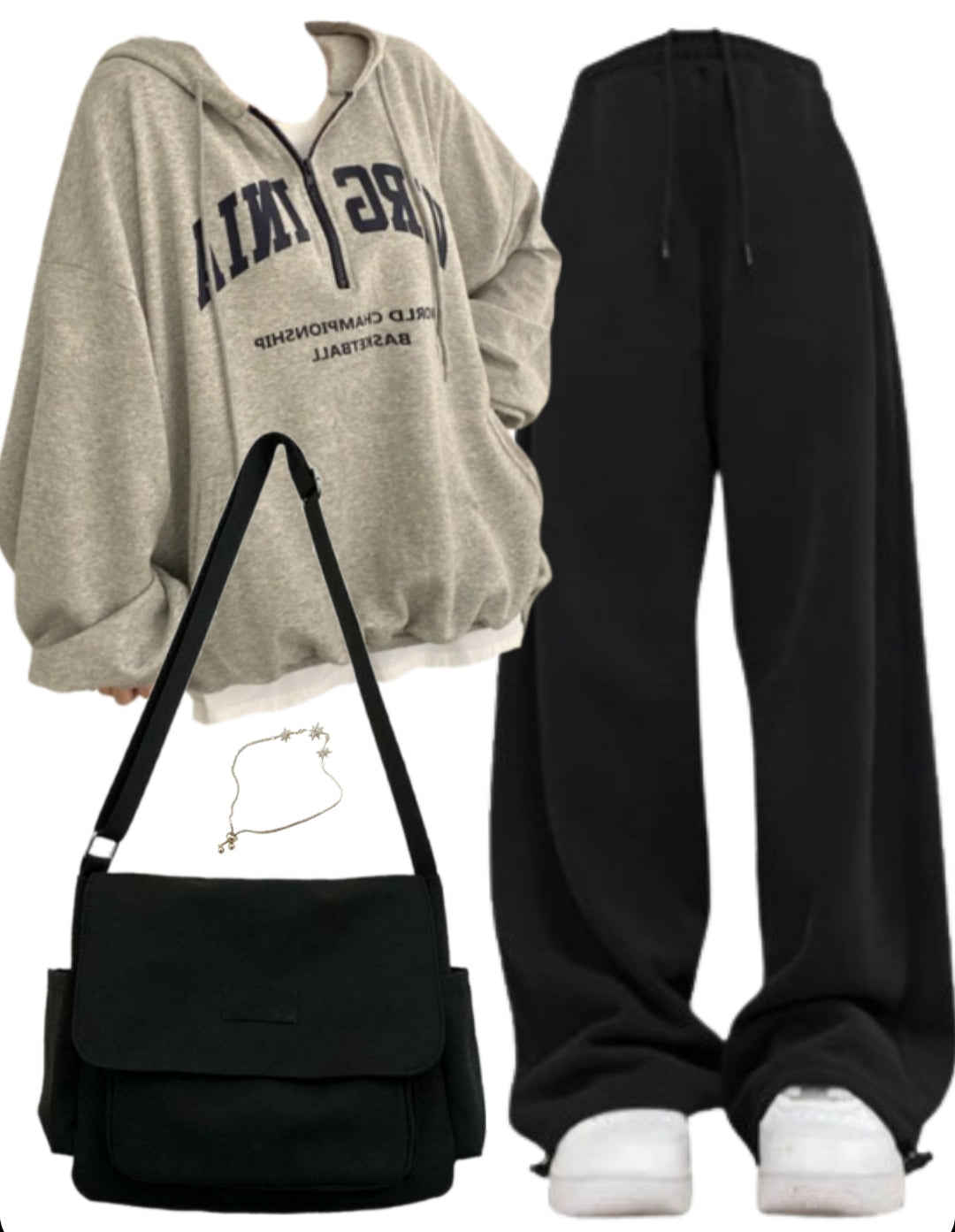OOTD: Zipper Hoodie + Baggy Sweatpants + Large Canvas Satchel Bag