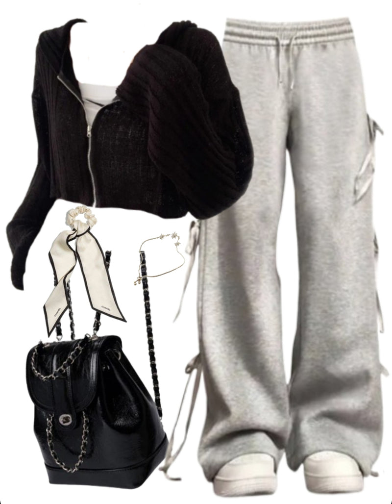 OOTD: Zip Up Hoodie + Bow Tie Sweatpants + Mini Pu Leather Backpack