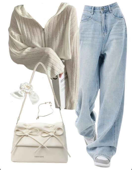 OOTD: Zip Up Hoodie + Boyfriend Jeans + Leather Shoulder Bag