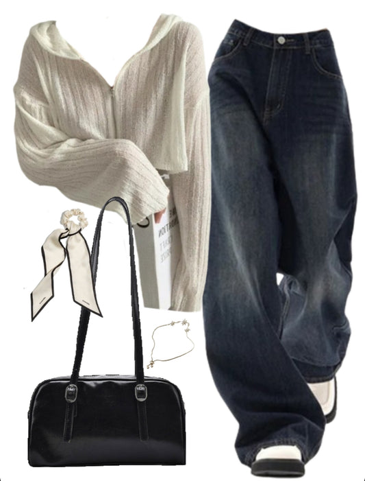 OOTD: Zip Up Hoodie + 90s Boyfriend Jeans + Pu Leather Shoulder Bag