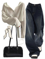 OOTD: Zip Up Hoodie + 90s Boyfriend Jeans + Pu Leather Shoulder Bag