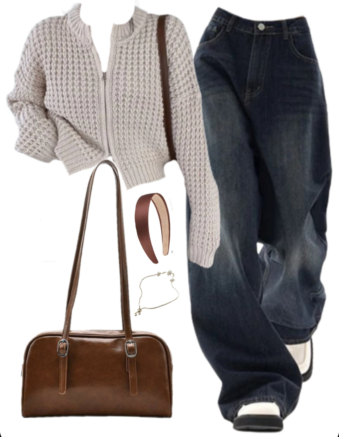 OOTD: Zip Up Cardigan + Boyfriend Jeans + Pu Leather Shoulder Bag