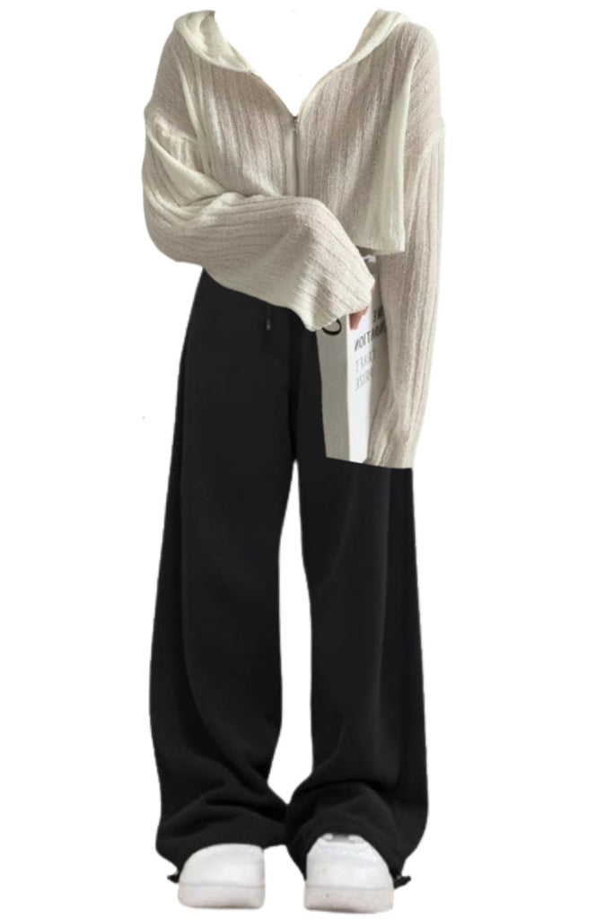 OOTD: Rib Crop Knitted Zip Up Hoodie + Vintage Solid Color Baggy Sweatpants