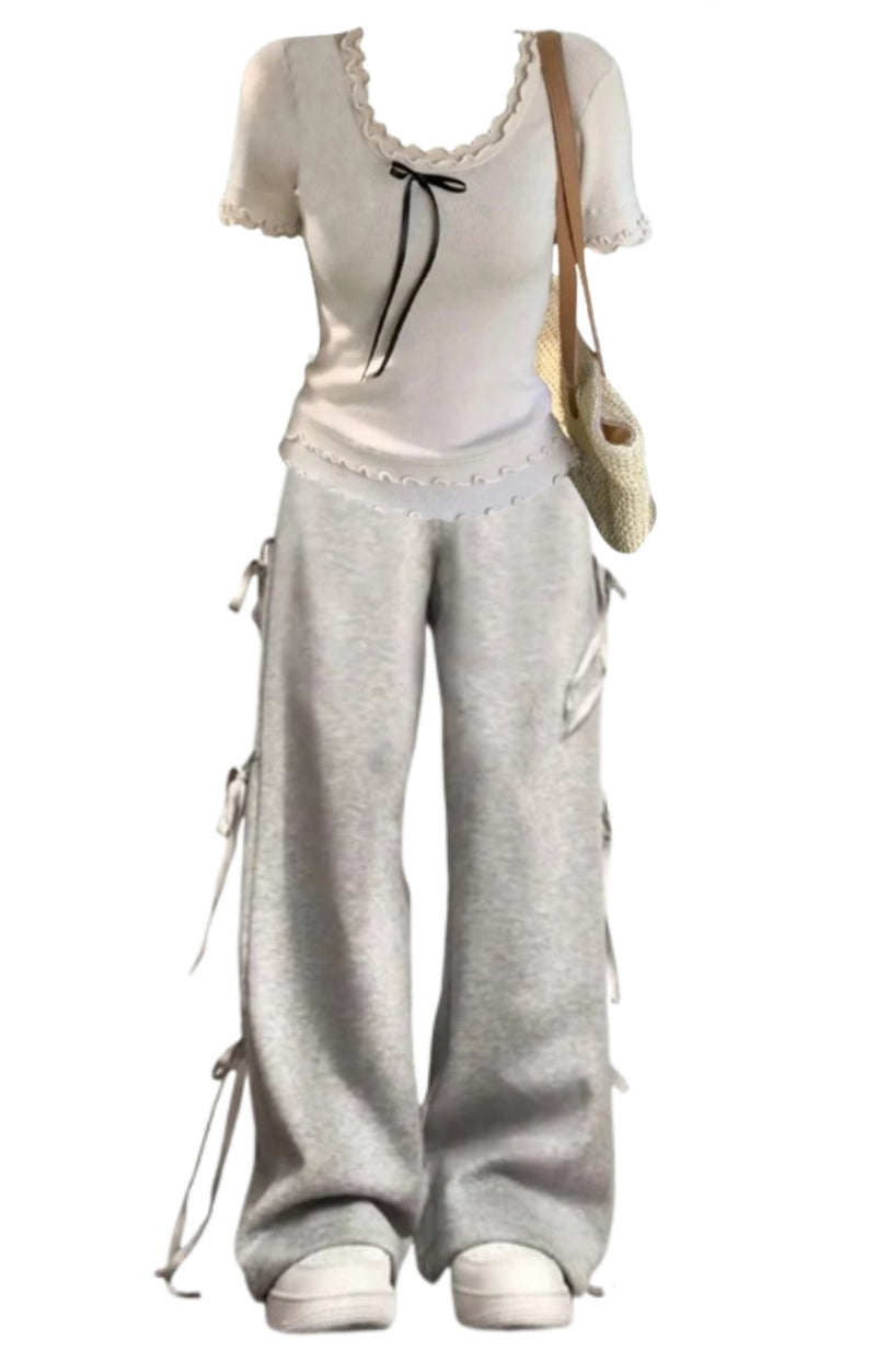 OOTD: Bow Patchwork Short sleeve Tee + Street Side Bow Tie Sweatpants